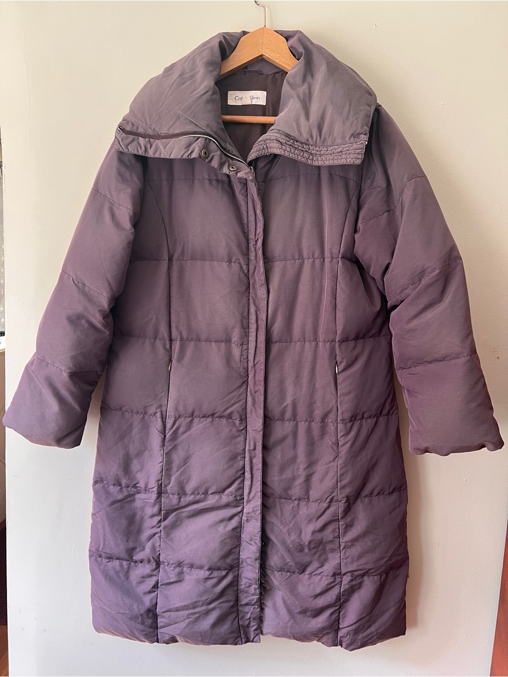 Calvin Klein Plum Quilted Long Puffer Coat